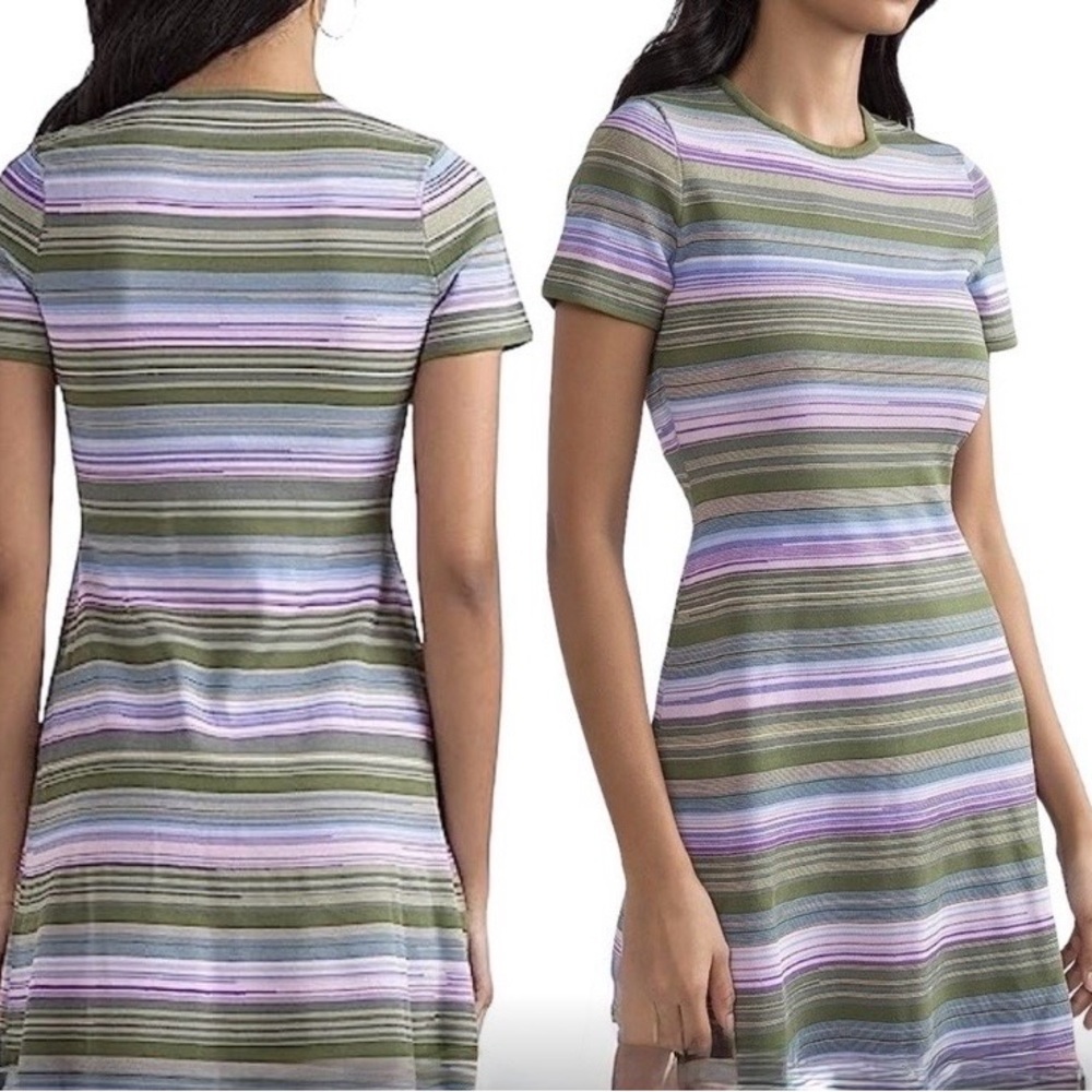 Shoshanna Striped Mini Dress - Green, Purple, White